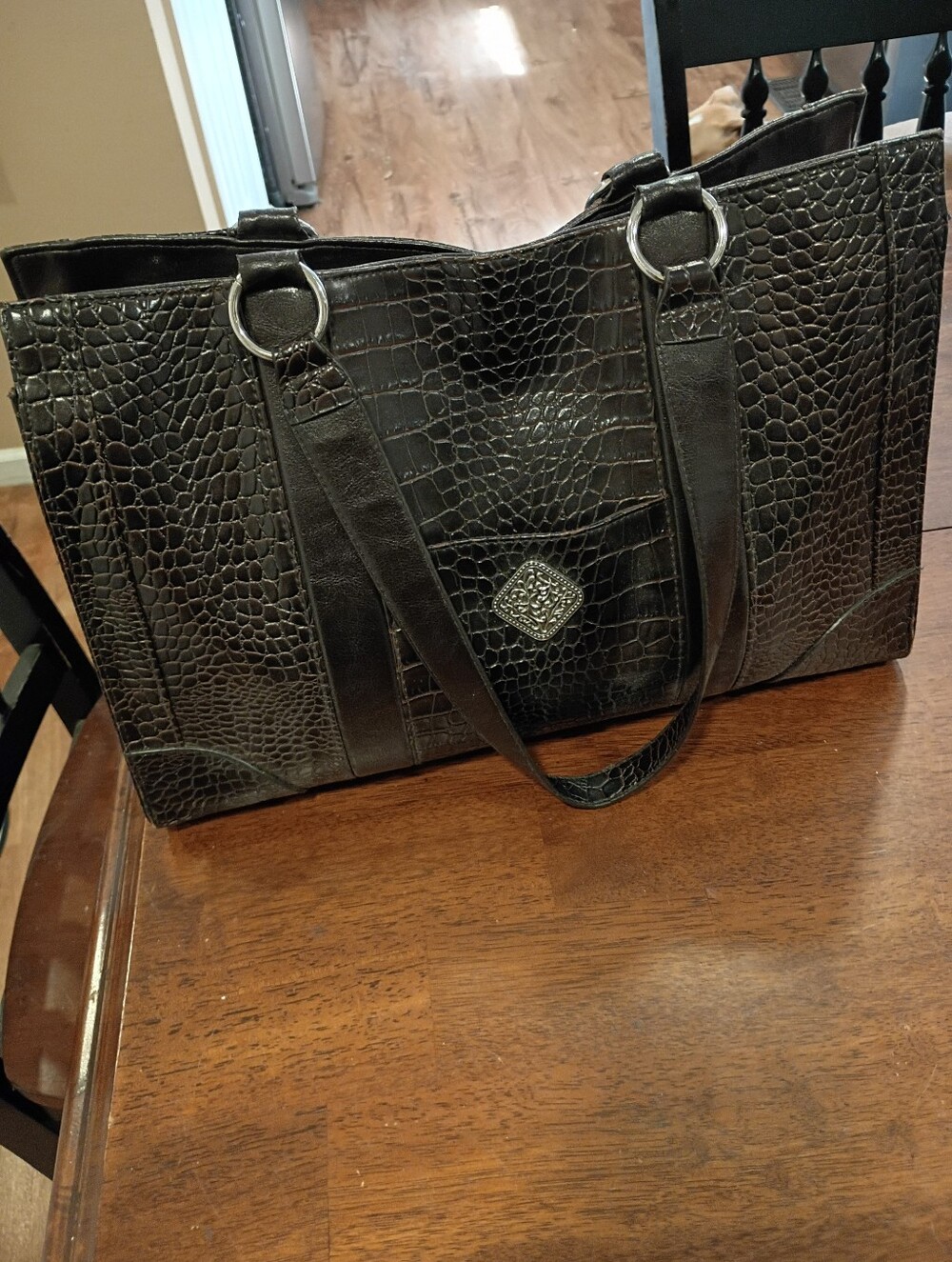 Coldwater Creek Classic Black Croc Embossed Tote Bag